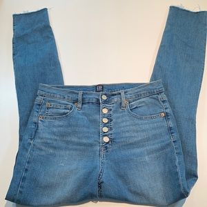 High Rise Button Raw Hem Jeans, Tall